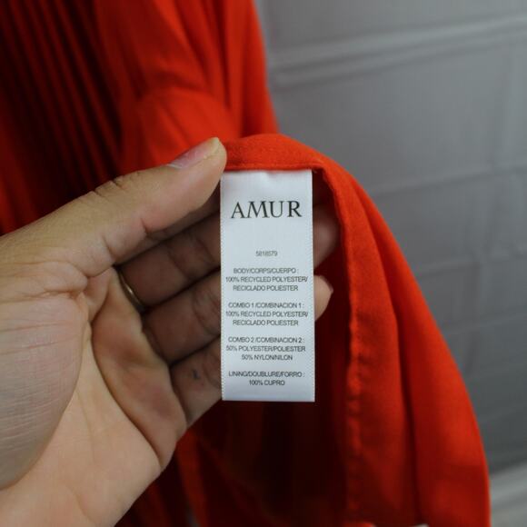 AMUR Dress 12 Cleopatra Pleated Maxi One Shoulder Ruffle Pink Orange Formal Gown - Picture 10 of 16